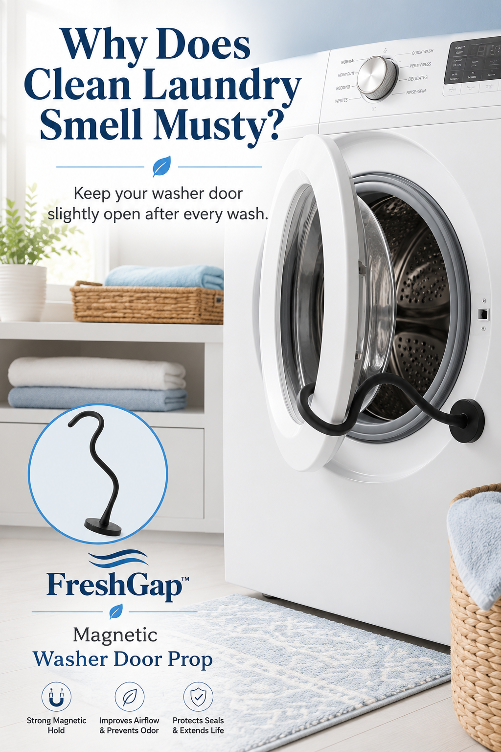 FreshGap™ Washer Door Prop — Let Your Washer Breathe After Every Load